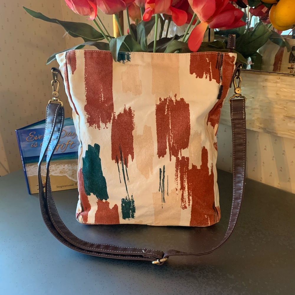 MAIKA, large crossbody, Vegan BROWN leather strap extends to 50 inches.